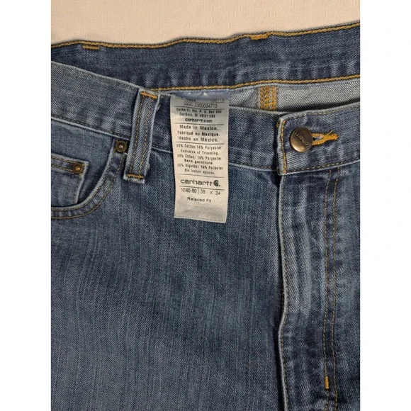 Carhartt Jeans Mens 38x34 Blue Relaxed Fit 101483-980 Straight Leg Denim Work - Picture 4 of 9